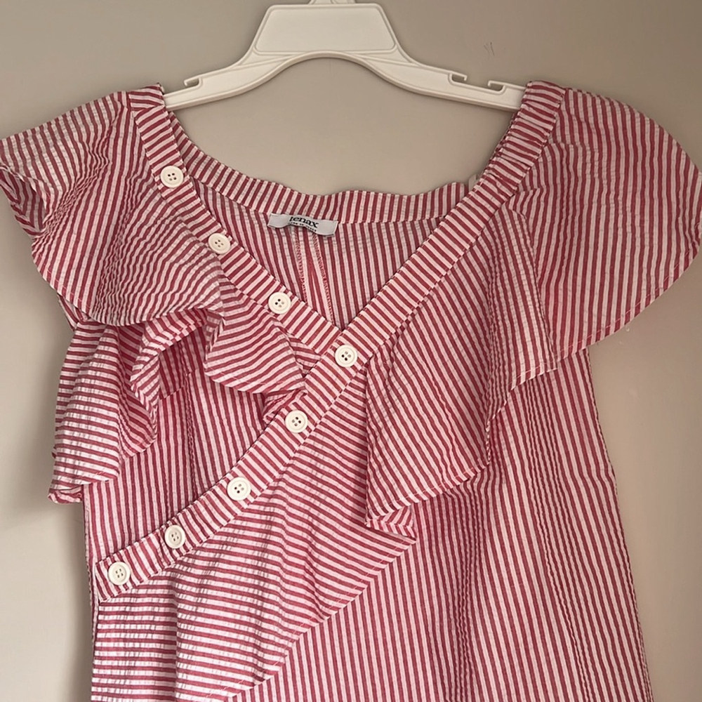 Tenax Ruffle Detail Off Shoulder Striped Top - Picture 3 of 7